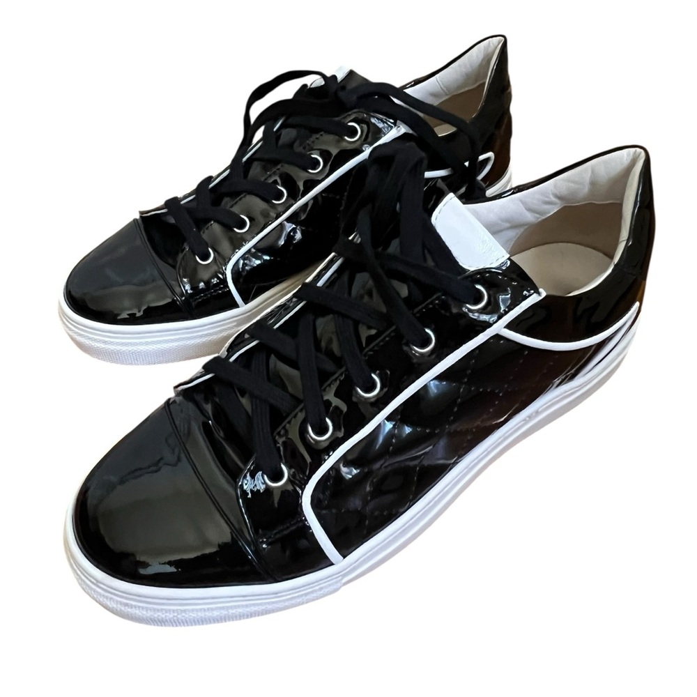 Daniella Shevel Black White Patent Leather Luxury Made Italy Sneakers Shoes 39 9